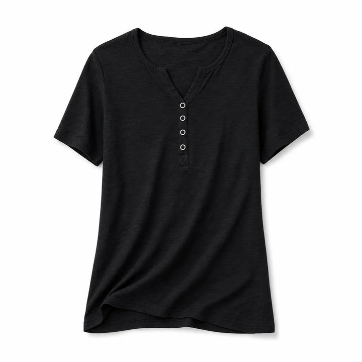 Daisy Snap Placket Tee - Color:Black;Size:S