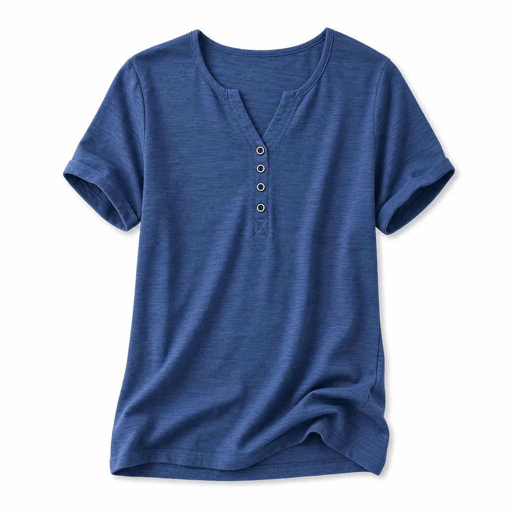 Daisy Snap Placket Tee - Color:Blue;Size:S