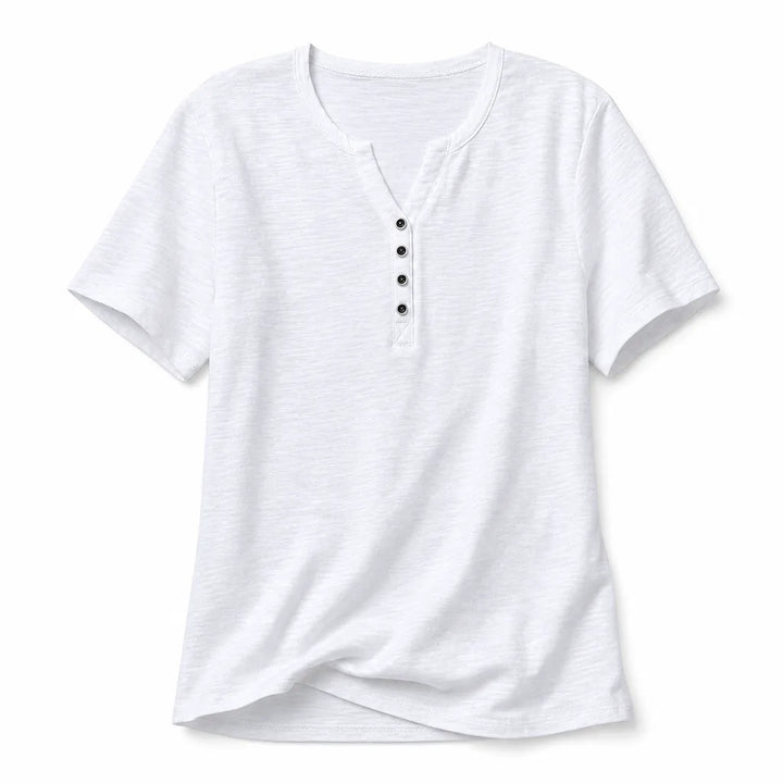 Daisy Snap Placket Tee - Color:White;Size:S