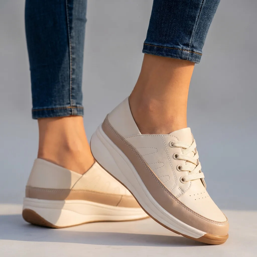 Dakota Lace-Up Sneakers - Color:Beige;Size:35