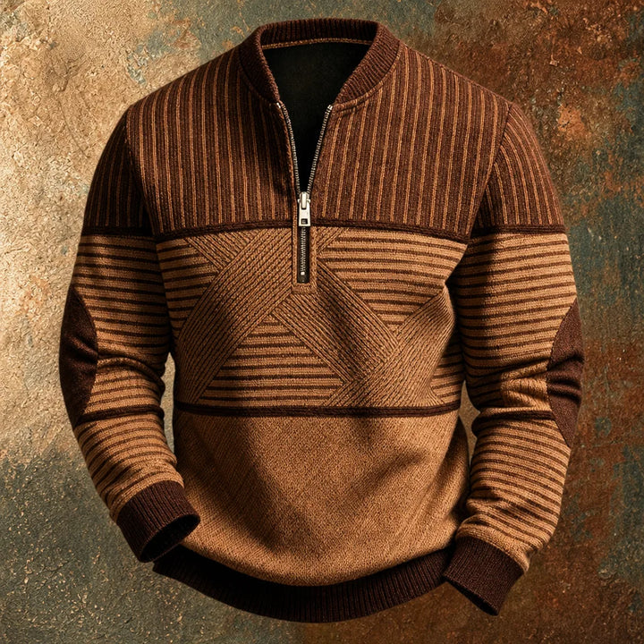 Men's Brown Dan | Men's Contrast Half-Zip Sweater