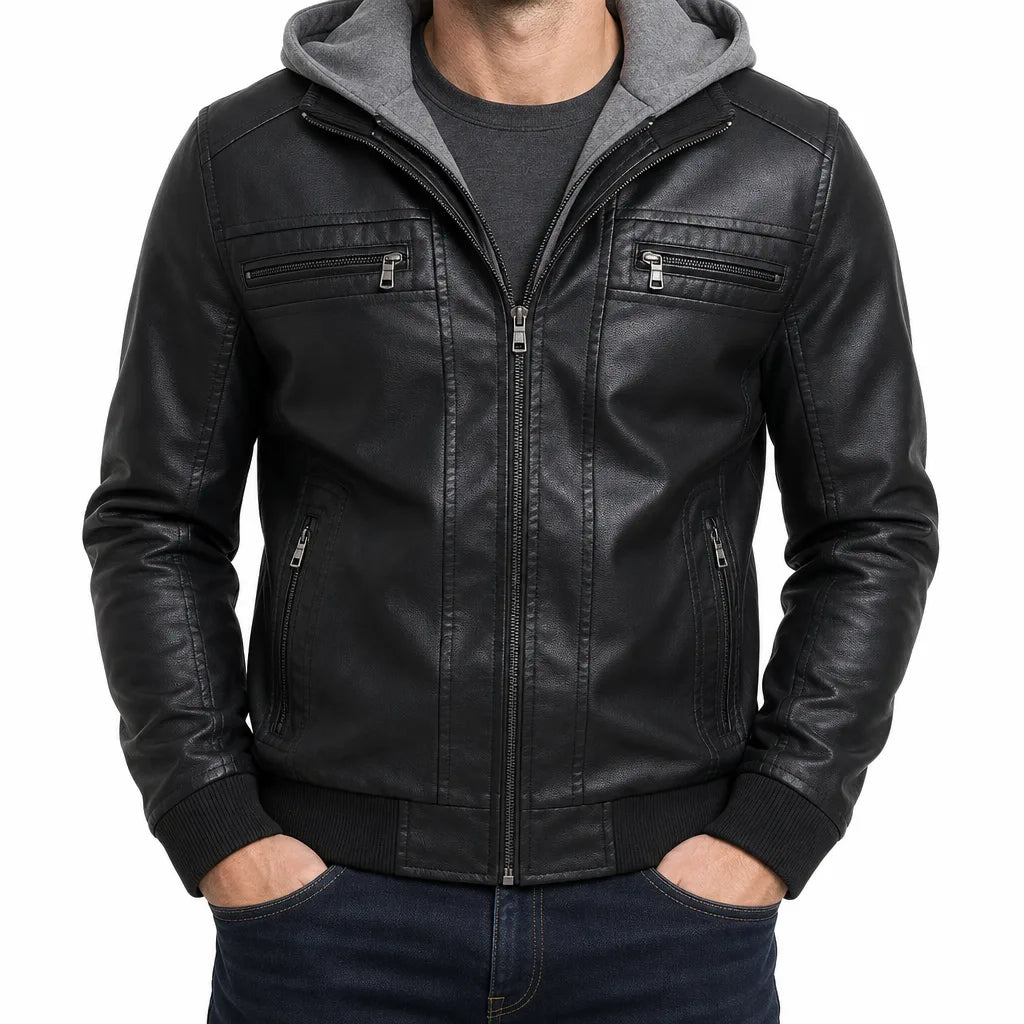 Dane | Fall Leather Jacket for Warmth - Color:Black;Size:XS