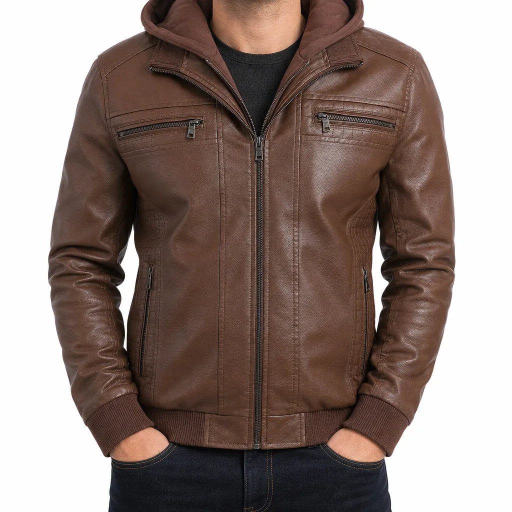 Dane | Fall Leather Jacket for Warmth - Color:Brown;Size:XS