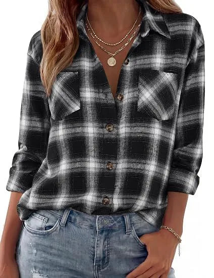 Darcy | Women's Western Flannel Blouse  - Size:XS;Color:Black