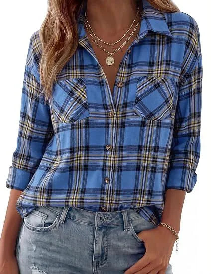 Darcy | Women's Western Flannel Blouse  - Size:XS;Color:Blue