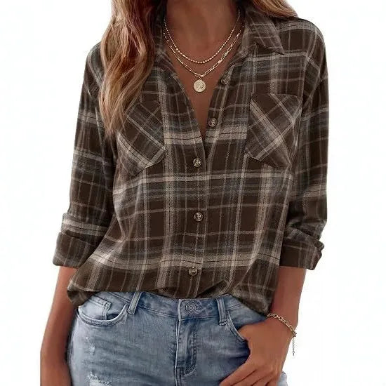 Darcy | Women's Western Flannel Blouse  - Size:XS;Color:Brown