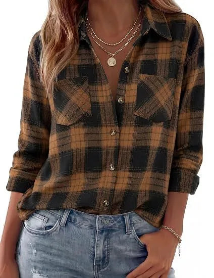 Darcy | Women's Western Flannel Blouse  - Size:XS;Color:Dark Brown