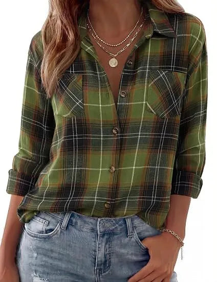 Darcy | Women's Western Flannel Blouse  - Size:XS;Color:Grass Green