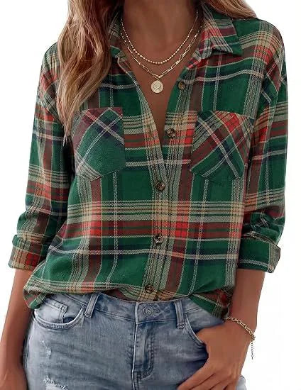 Darcy | Women's Western Flannel Blouse  - Size:XS;Color:Green