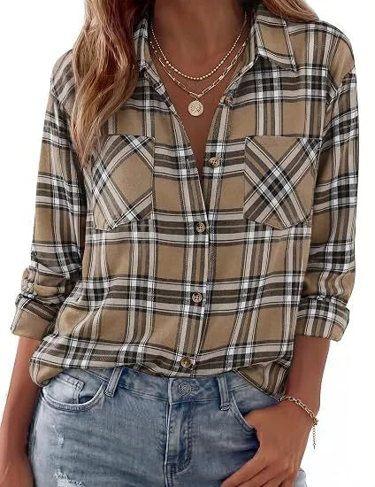 Darcy | Women's Western Flannel Blouse  - Size:XS;Color:Khaki