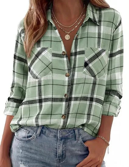 Darcy | Women's Western Flannel Blouse  - Size:XS;Color:Light Green
