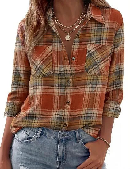 Darcy | Women's Western Flannel Blouse  - Size:XS;Color:Orange - Red