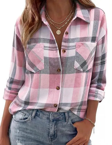 Darcy | Women's Western Flannel Blouse  - Size:XS;Color:Pink