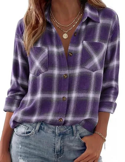 Darcy | Women's Western Flannel Blouse  - Size:XS;Color:Purple