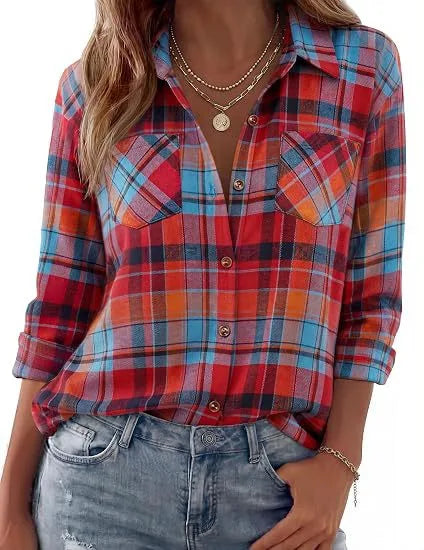 Darcy | Women's Western Flannel Blouse  - Size:XS;Color:Red