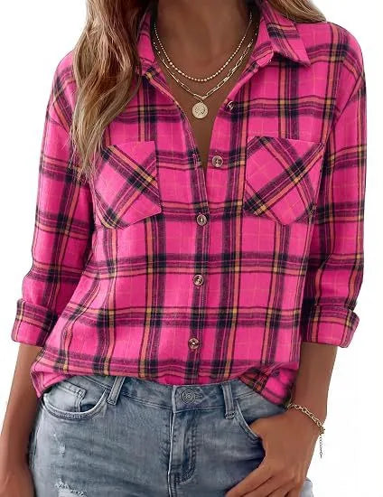 Darcy | Women's Western Flannel Blouse  - Size:XS;Color:Rose Red