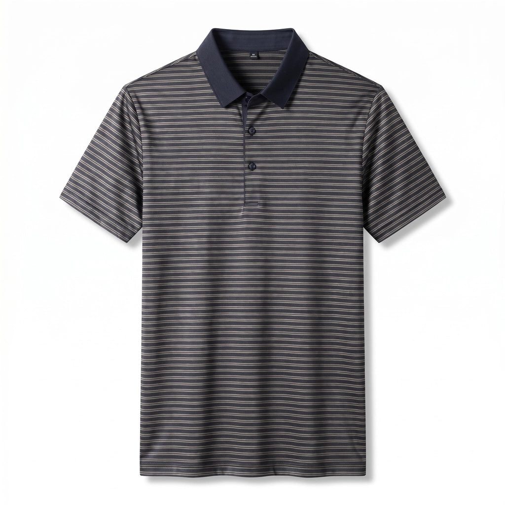 Thaddeus Striped Polo Shirt - Color:Dark Gray;Size:S