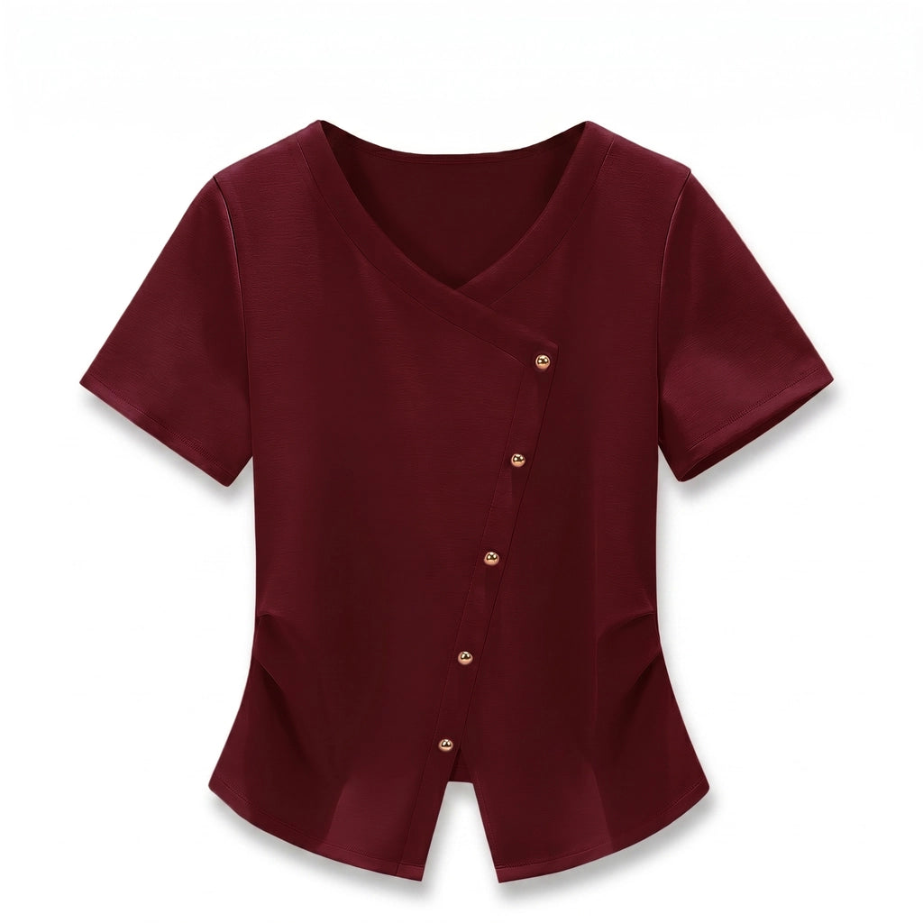 Sabrina Asymmetric Top - Color:Dark Red;Size:S