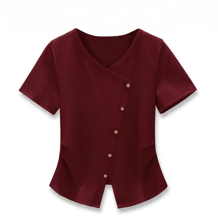 Sabrina Asymmetric Top - Color:Dark Red;Size:S