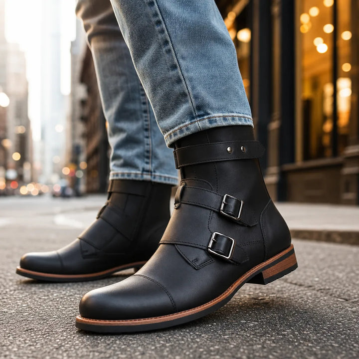 Men's Black Carver Buckle Cowboy Boots