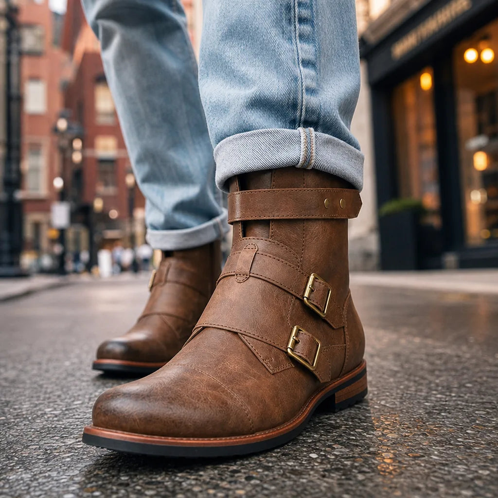 Men's Brown Carver Buckle Cowboy Boots