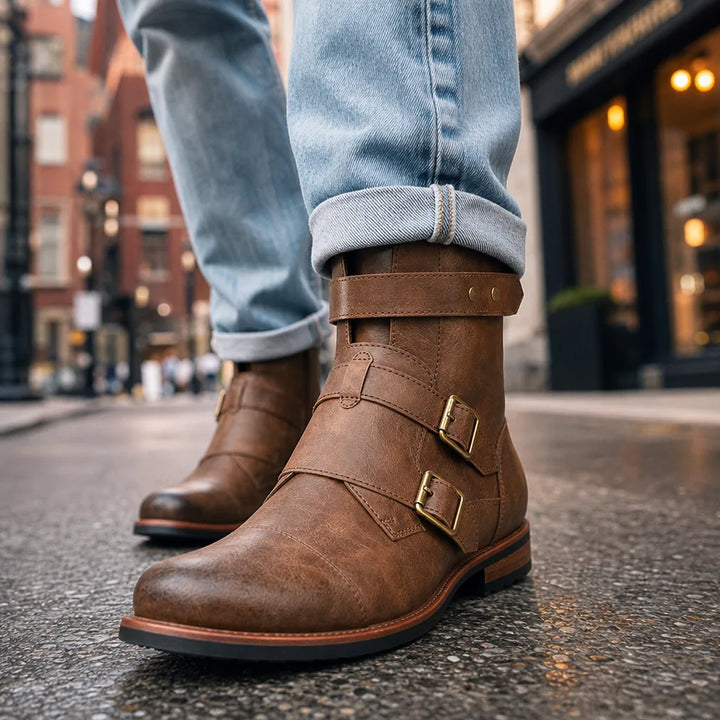 Men's Brown Carver Buckle Cowboy Boots
