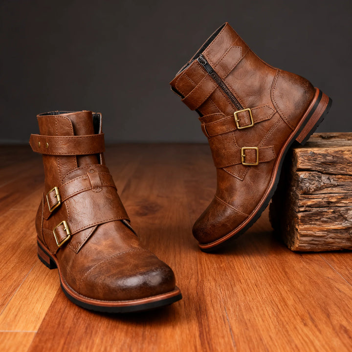 Dashiell Strap Moto Boots - Color:Brown;Size:40