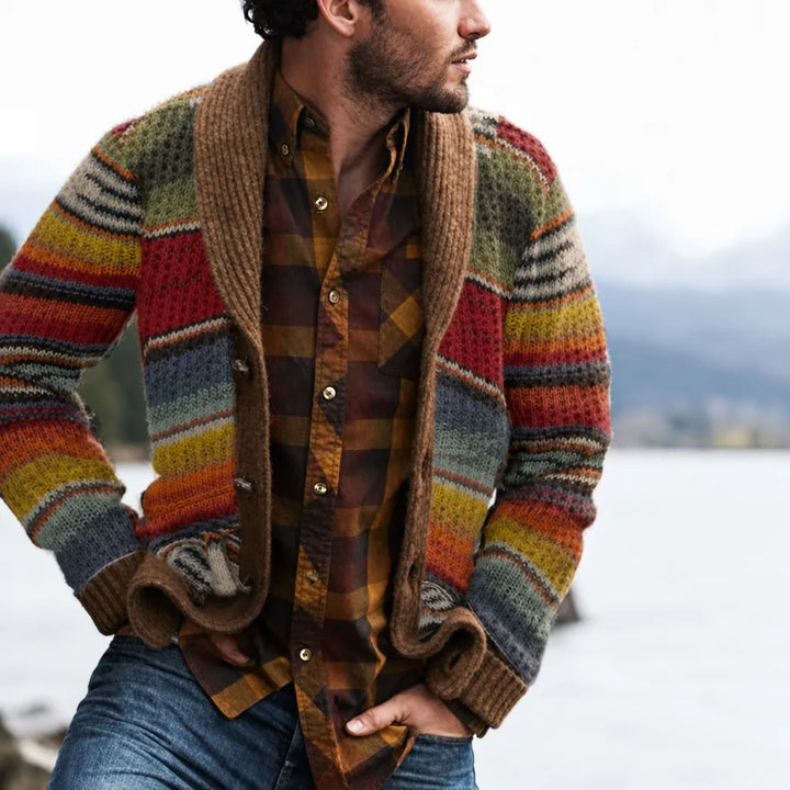 Men's Brown Finch Printed Knit Cardigan
