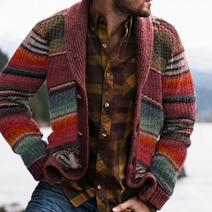 Men's Burgundy Finch Printed Knit Cardigan