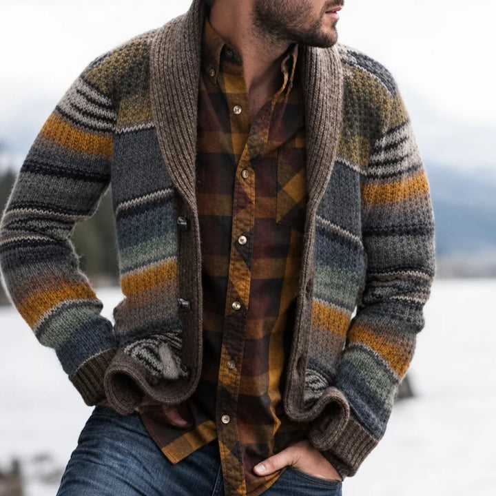 Men's Khaki Finch Printed Knit Cardigan
