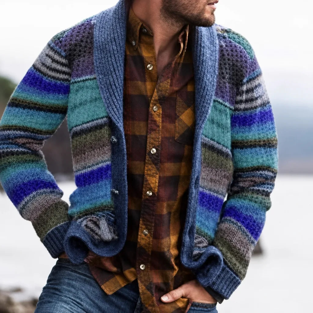 Men's Navy Finch Printed Knit Cardigan