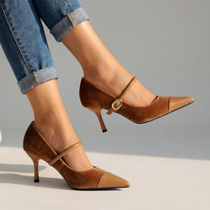 Davina Pointed Pumps - Color:Camel;Size:35