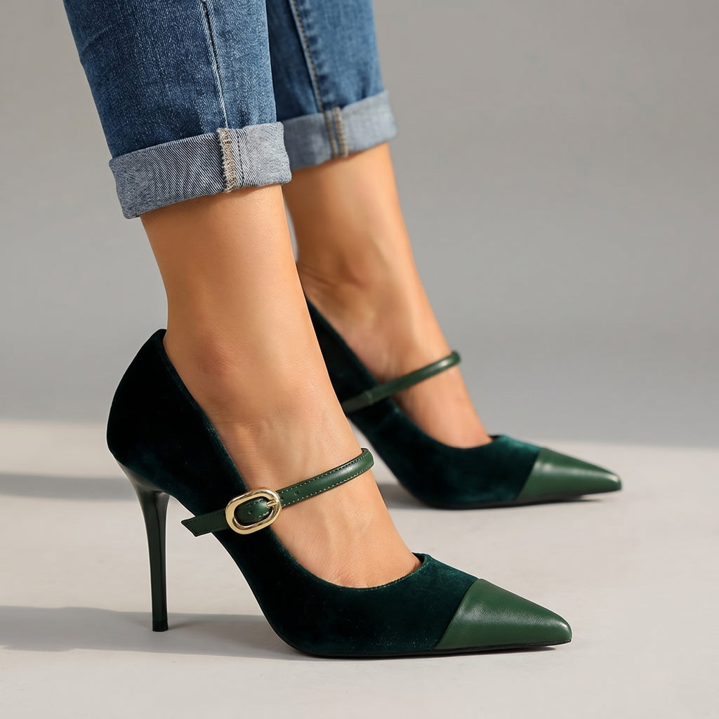 Davina Pointed Pumps - Color:Green;Size:35
