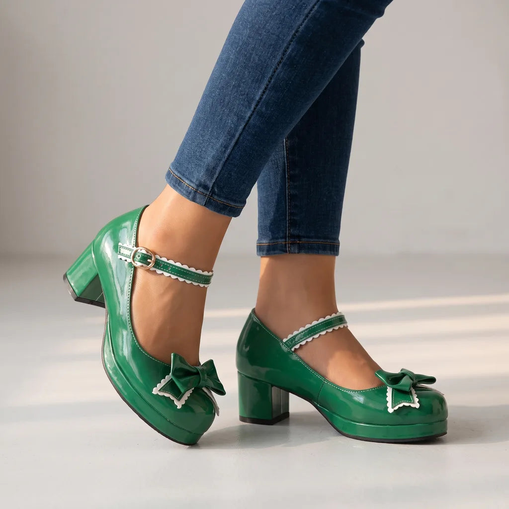 Davina | Women's Mary Jane Heels - Color:Green;Size:35