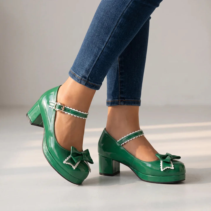 Davina | Women's Mary Jane Heels - Color:Green;Size:35