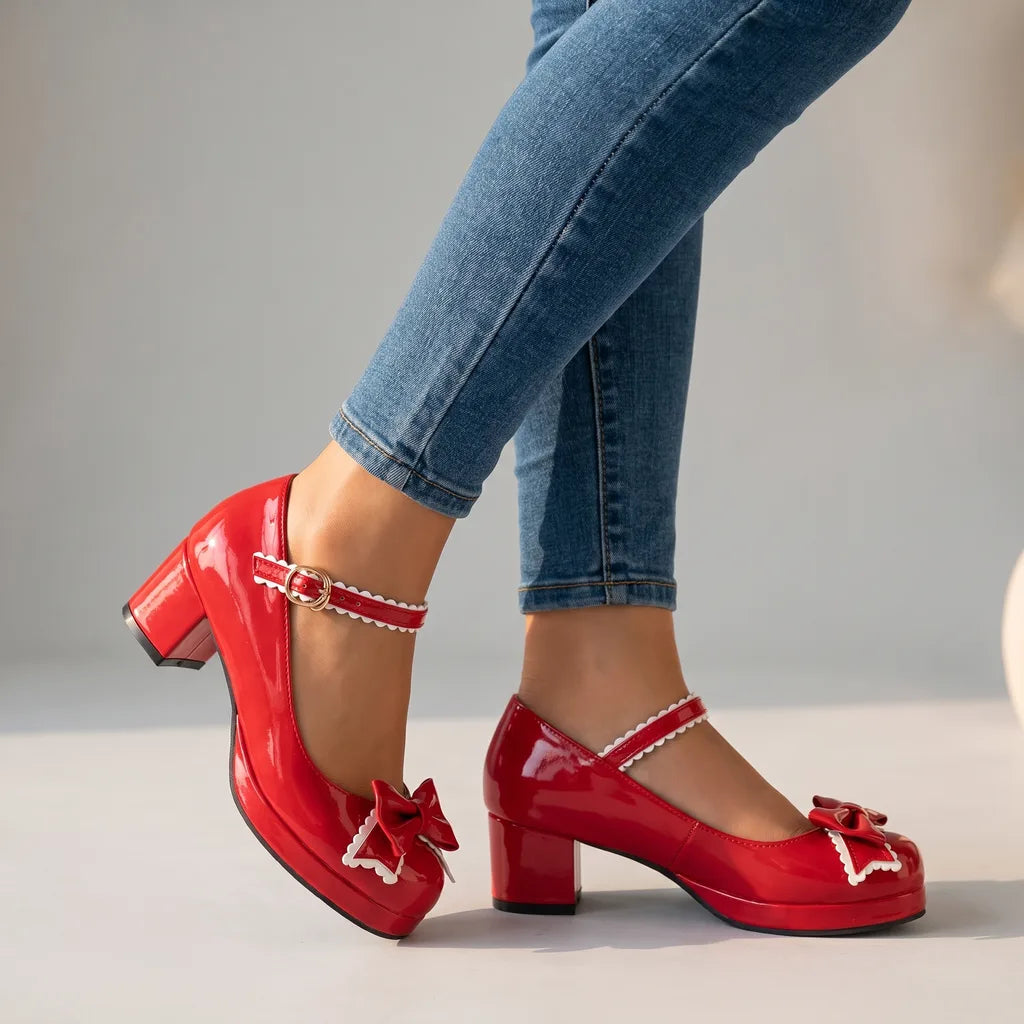 Davina | Women's Mary Jane Heels - Color:Red;Size:35