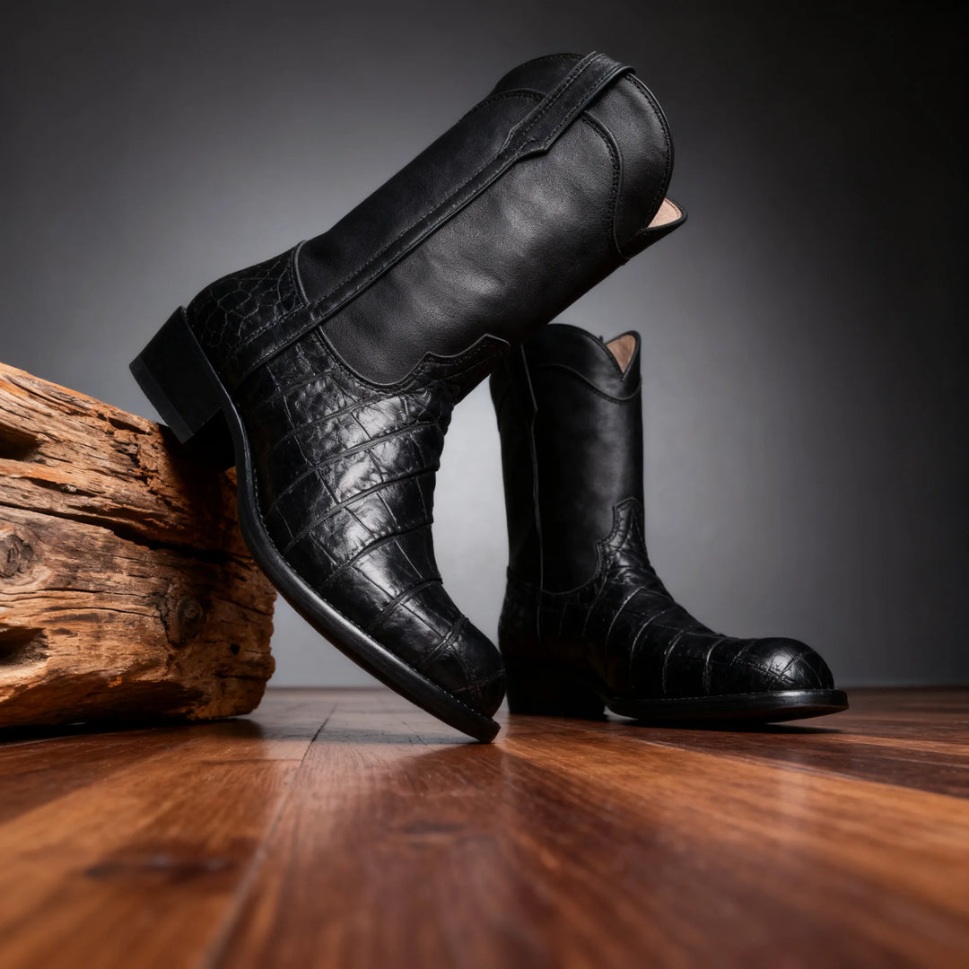 Declan | Mens Fall Vintage Cowboy Boots - Color:Black;Size:38