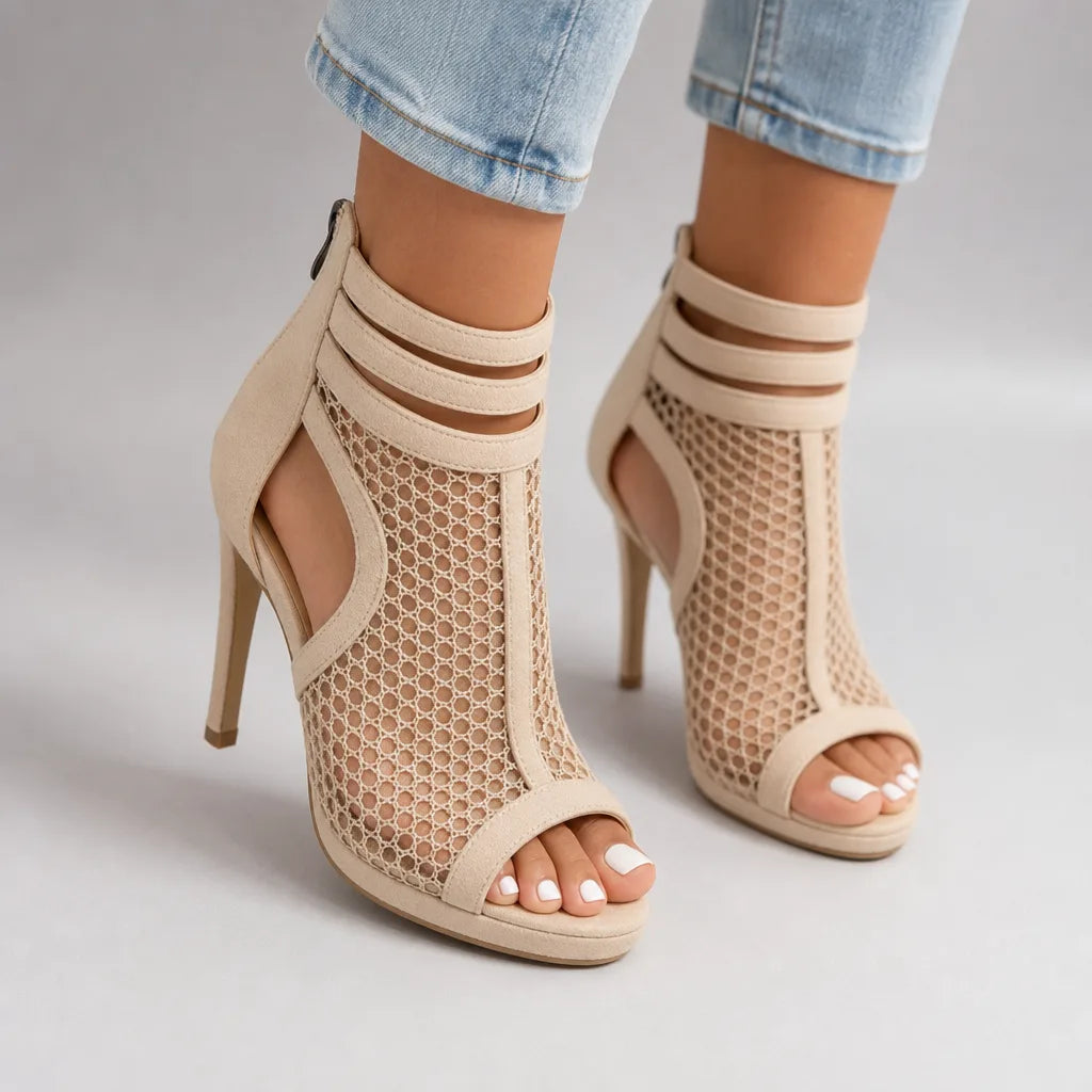 Delia | Women's Summer Mesh Stiletto Heels  - Color:Beige;Size:35