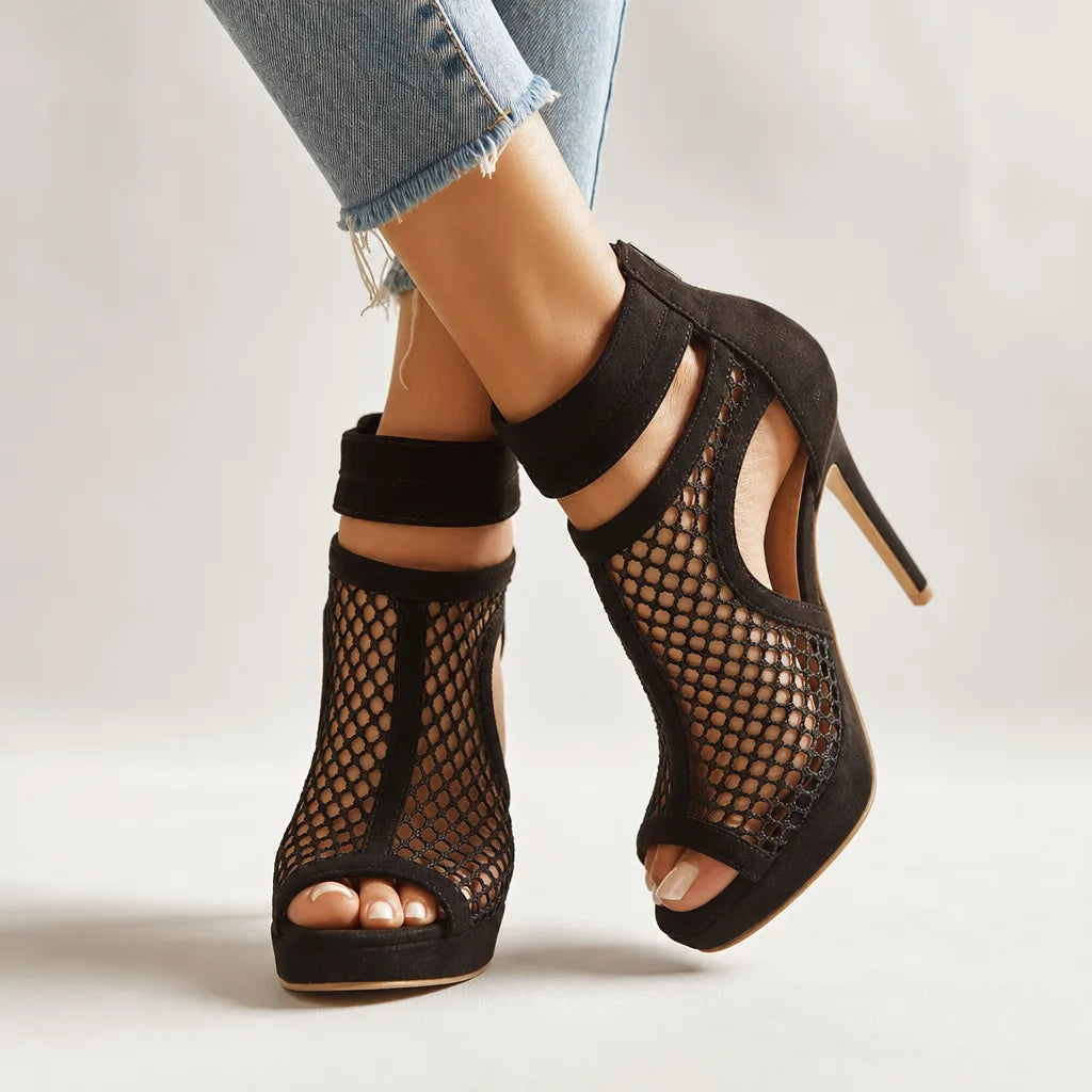 Delia | Women's Summer Mesh Stiletto Heels  - Color:Black;Size:35
