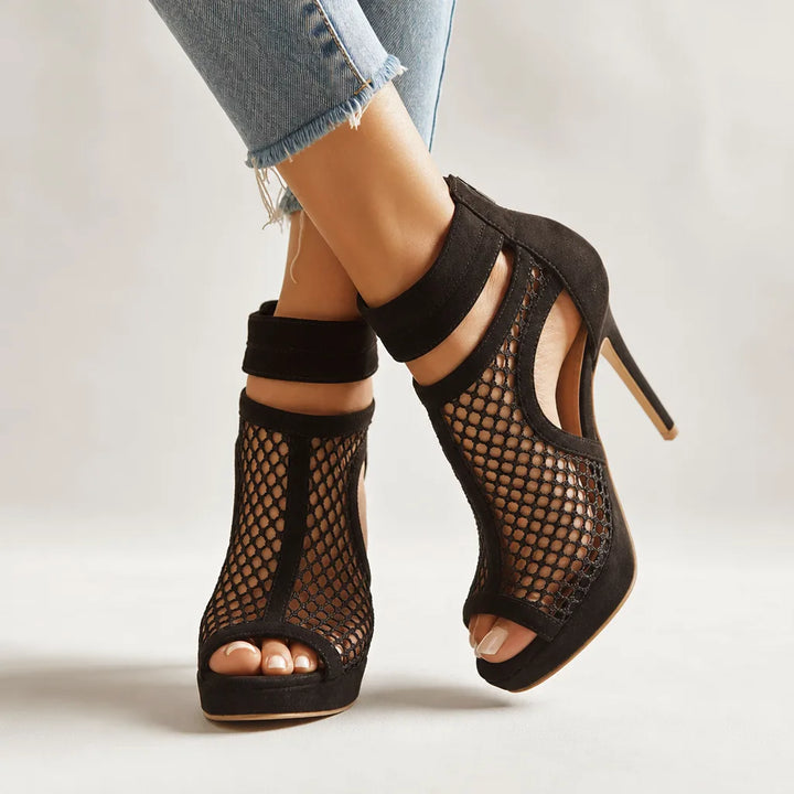 Delia | Women's Summer Mesh Stiletto Heels  - Color:Black;Size:35