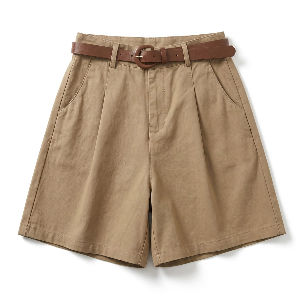 Delilah High Waist Shorts - Color:Khaki;Size:XS