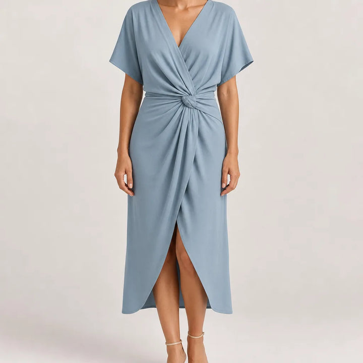 Delphine Knot-Front Midi Dress  - Color:Blue;Size:XS