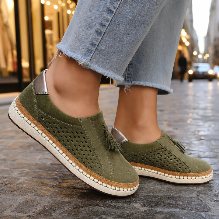 Women's Green Marston Tassel Slip On Flats
