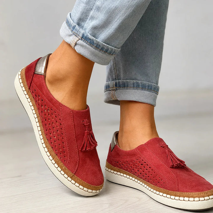 Delphine Tassel Slip-On Loafers - Color:Red;Size:35