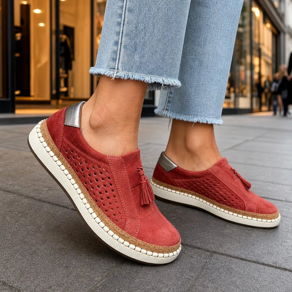 Women's Red Marston Tassel Slip On Flats