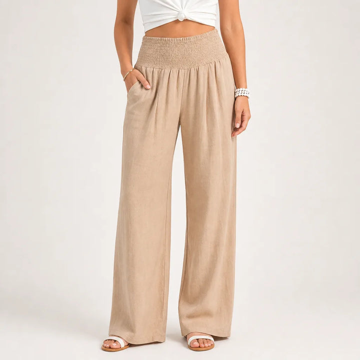 Delphine | Women's Boho Wide Leg Sweatpants - Color:Beige;Size:XS