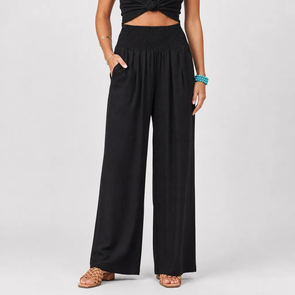 Delphine | Women's Boho Wide Leg Sweatpants - Color:Black;Size:XS