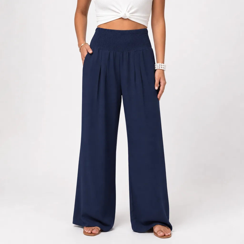 Delphine | Women's Boho Wide Leg Sweatpants - Color:Blue;Size:XS