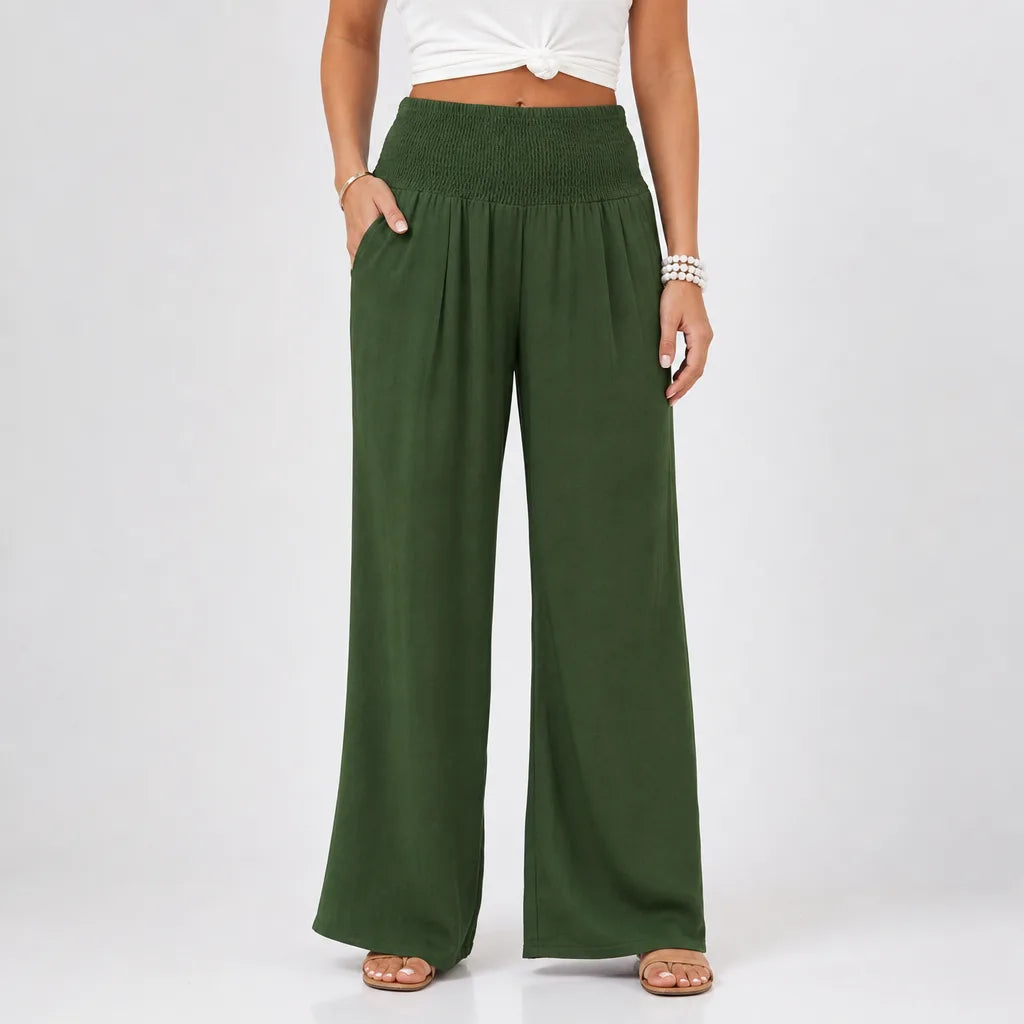 Delphine | Women's Boho Wide Leg Sweatpants - Color:Green;Size:XS