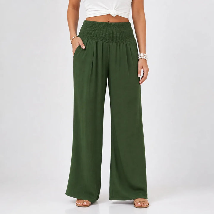 Delphine | Women's Boho Wide Leg Sweatpants - Color:Green;Size:XS